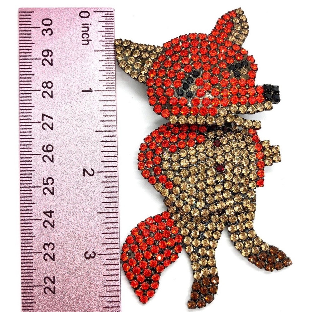 Big Rhinestone Crystal Red Fox Brooch Designer - Picture 6 of 7